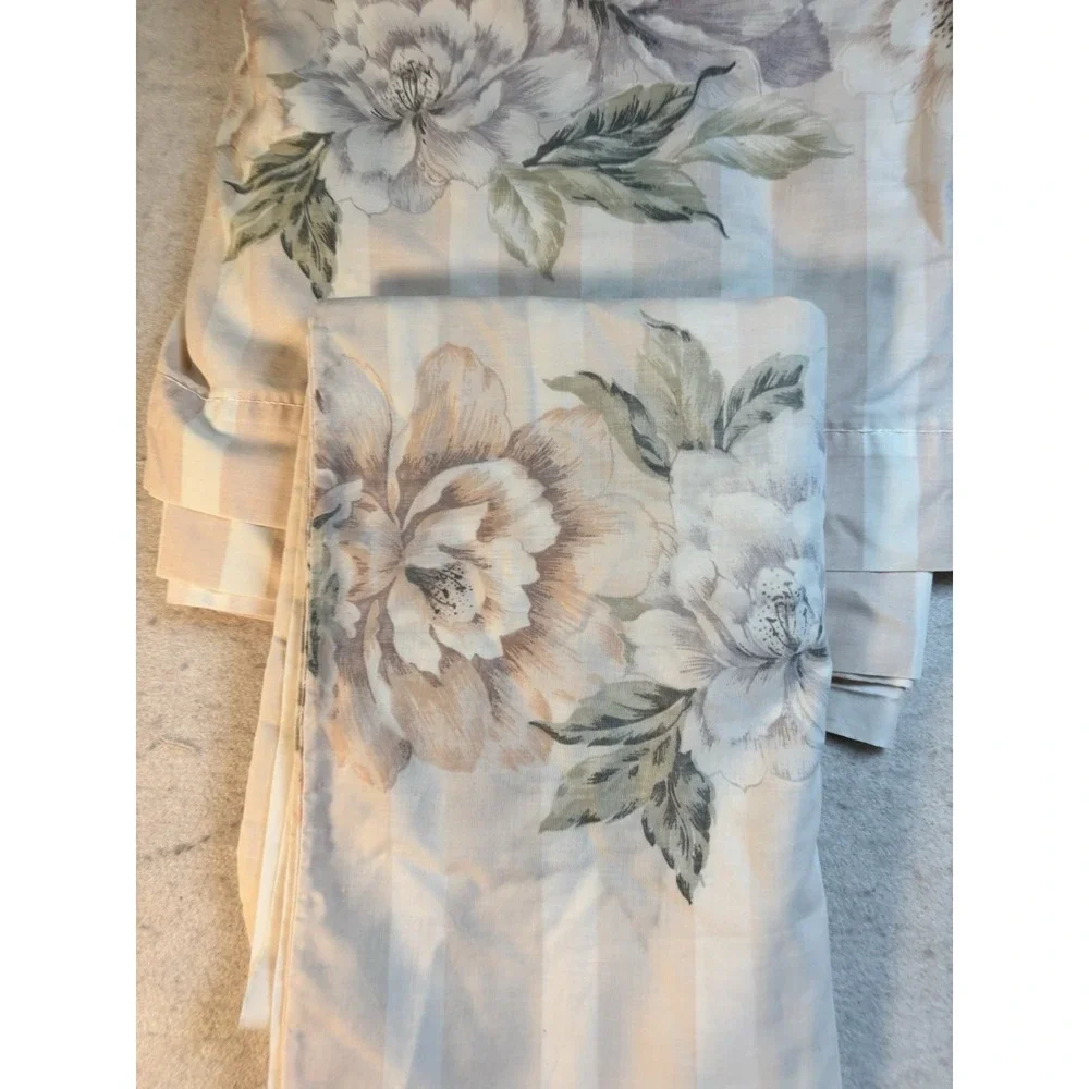 Vintage Cannon Pink Floral Stripe No Iron Queen Flat Bedsheet & 1 Pillowcase